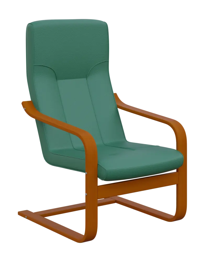 BO - 1 křeslo, dřevěná kostra, moření třešeň, koženka OTO T 4, tyrkysová